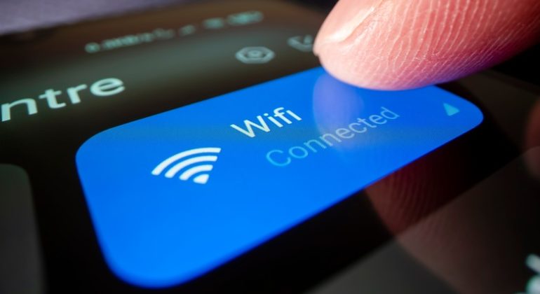 Close-up,View,Of,Connecting,Smartphone,To,Wifi,,Shot,With,Macro